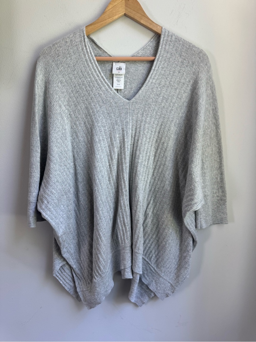 CAbi Light Gray Ribbed V-Neck Poncho